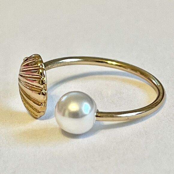 Scallop Sea Shell Ring White Pearl Gold Plated Size 8 9 Island Beach Simulated - Picture 11 of 12